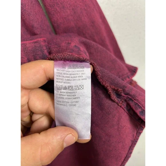 Acid Wash Joan Rivers Womens LP Burgundy Cotton Button Down Pocket Shirt Top - Picture 7 of 11